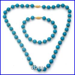 Blue Turquoise & 14K Gold Yellow Bead Jewelry Set Vintage PJS