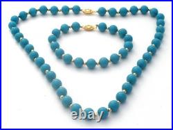 Blue Turquoise & 14K Gold Yellow Bead Jewelry Set Vintage PJS