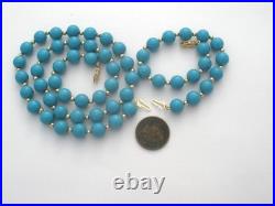 Blue Turquoise & 14K Gold Yellow Bead Jewelry Set Vintage PJS