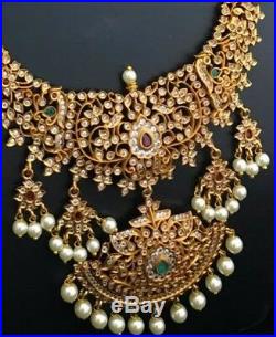 Bollywood CZ AD 18k Gold Plated Fashion Long Rani Haar Necklace Earring Set
