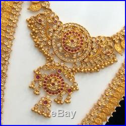 Bollywood CZ AD 18k Gold Plated Fashion Long Rani Haar Necklace Earring Set 1