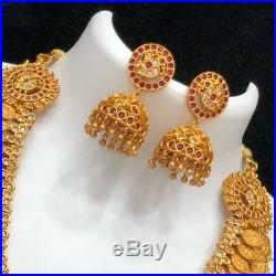 Bollywood CZ AD 18k Gold Plated Fashion Long Rani Haar Necklace Earring Set 1