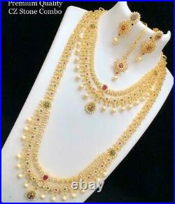 Bollywood CZ Ad Polki Kundan Handmade Jewelry Bridal Necklace Set Statement real