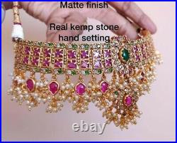 Bollywood Choker Set Ruby Pearl Jewelry Indian Necklace Gold Style Kundan Bridal