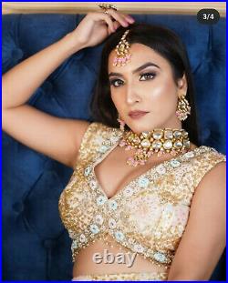 Bollywood Gold Plated Kundan Pink Pearls Meenakari Wedding Choker Jewellery Set