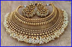 Bollywood Gold Plated Necklace Earrings Pearl Necklace Jewelry Earrings Set