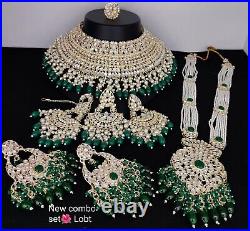 Bollywood Indian FN Pearl Gold Plated Wedding Bridal Combo Necklace Jewelry Set