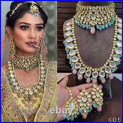 Bollywood Indian Gold Wedding Bridal Pearl Fashion Jewelry Necklace Earring Sets