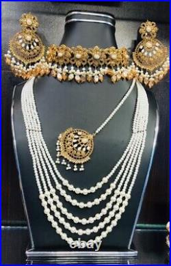 Bollywood Indian Long Mala Choker Necklace Bridal Gold Tone Fashion Jewelry Sets