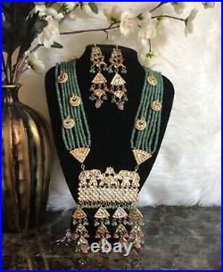 Bollywood Indian Wedding Party Kundan Green And Pink Pearl Design Raani Haar Set
