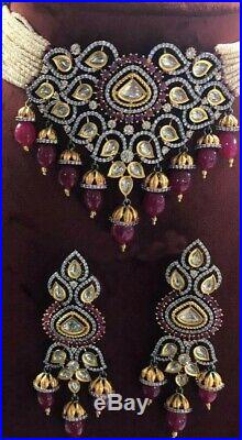 Bollywood Kundan Bridal Choker Necklace Set Pearl Jewelry Ad CZ Polki Wedding