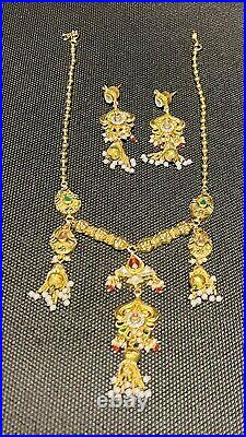 Bollywood Pearl Gold Tone Bridal Indian Fashion Jewelry Necklace Earring Set