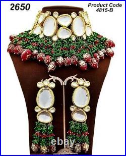 Bollywood Pearl Indian Kundan Earrings Necklace Tikka Set Jewelry Gold Plated
