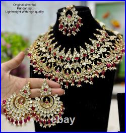 Bollywood Style Indian Gold Plated Kundan Choker Necklace Pearl Ruby Jewelry Set