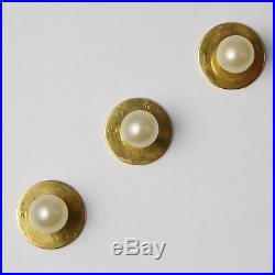 Boxed Set 3 Antique Victorian French 18ct Yellow Gold & Pearl Gents Shirt Studs