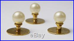 Boxed Set 3 Antique Victorian French 18ct Yellow Gold & Pearl Gents Shirt Studs