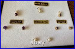 Boxed Set 3 Pairs Sapphire Pearl Amethyst Earrings & Matching Pendants 14k Gold