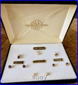 Boxed Set 3 Pairs Sapphire Pearl Amethyst Earrings & Matching Pendants 14k Gold