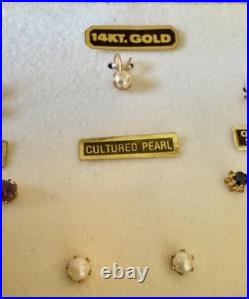 Boxed Set 3 Pairs Sapphire Pearl Amethyst Earrings & Matching Pendants 14k Gold