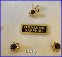 Boxed Set 3 Pairs Sapphire Pearl Amethyst Earrings & Matching Pendants 14k Gold