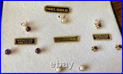 Boxed Set 3 Pairs Sapphire Pearl Amethyst Earrings & Matching Pendants 14k Gold