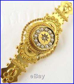 Boxed antique 15 carat yellow gold Edwardian Seed Pearl and Diamond set brooch