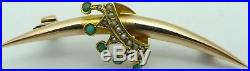 Boxed, antique 15 carat, yellow gold, Edwardian, pearl and turquoise set brooch