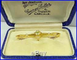 Boxed antique 15ct yellow gold Edwardian pearl and gem stone set brooch