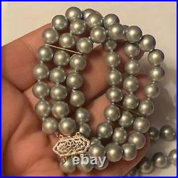 Bracelet And Choker Set Grey Majorca Faux Pearl Multiple Strand 14k White Gold Bracelet And Choker Set Grey Majorca Faux Pearl Multiple Strand 14k White Gold