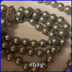 Bracelet And Choker Set Grey Majorca Faux Pearl Multiple Strand 14k White Gold Bracelet And Choker Set Grey Majorca Faux Pearl Multiple Strand 14k White Gold
