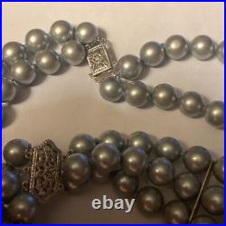 Bracelet And Choker Set Grey Majorca Faux Pearl Multiple Strand 14k White Gold Bracelet And Choker Set Grey Majorca Faux Pearl Multiple Strand 14k White Gold