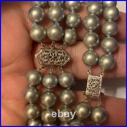 Bracelet And Choker Set Grey Majorca Faux Pearl Multiple Strand 14k White Gold Bracelet And Choker Set Grey Majorca Faux Pearl Multiple Strand 14k White Gold