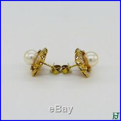 Brand New 8mm Pearl & Diamond Earrings & Ring Set in 18k Yellow Gold, 32 points