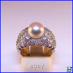 Brand New Pearl & Diamond Earrings & Ring Set in 18k White Gold, 83 points