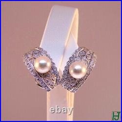 Brand New Pearl & Diamond Earrings & Ring Set in 18k White Gold, 83 points