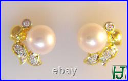 Brand New Pearl, Diamonds Earrings & Ring Set in 18k Yellow Gold