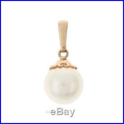 Bridal 9ct Gold Round 7mm Cultured Pearl Set Drop Pendant Charm B'Day GIFT BOX N