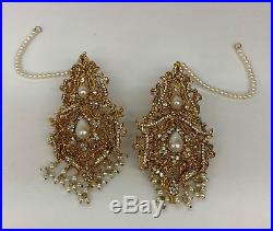 Bridal Jewellery Pakistani Gold Tone Set with Pearls and Stone Work
