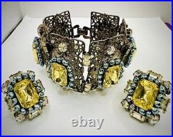 Bright-Yellow Ornate Metal? LAWRENCE VRBA? Fx-Pearls RS? BRACELET EARRING SET