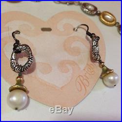 Brighton Satori Necklace & Pierced Earrings Set Double Pearls Gold Silver with Tin