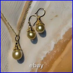 Brilliant South Sea Cultured Golden Pendant & Earrings Set, NIP