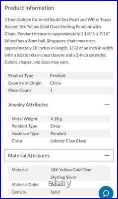 Brilliant South Sea Cultured Golden Pendant & Earrings Set, NIP