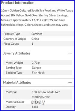 Brilliant South Sea Cultured Golden Pendant & Earrings Set, NIP