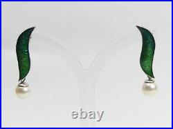 Britt-mari Darracott 18 Ct Gold Green Enamel & Pearl Set Collarette & Earrings