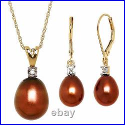 Brown Pearl Pendant and Earring Set in 14K Yellow Gold New with Tags Free Ship