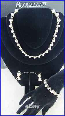 Buccellati 18k Gold Pearl Set Necklace, Earrings, Bracelet. New