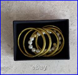 Budhagirl All Weather Gold Bangles (Set of 5) + White Pearl Mala Beaded Bracelet