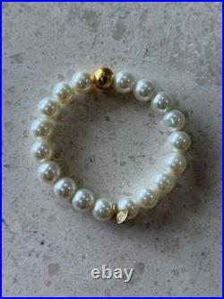 Budhagirl All Weather Gold Bangles (Set of 5) + White Pearl Mala Beaded Bracelet