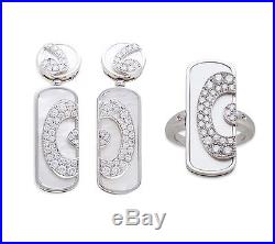 Bulgari Diamond and Mother of Pearl Ring and Earring Set 18K White Gold