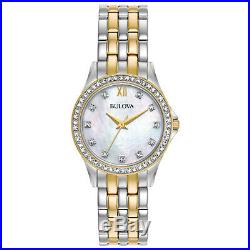 Bulova Women's Quartz Two-Tone 28mm Watch and Crystal Pendant Set 98X113
